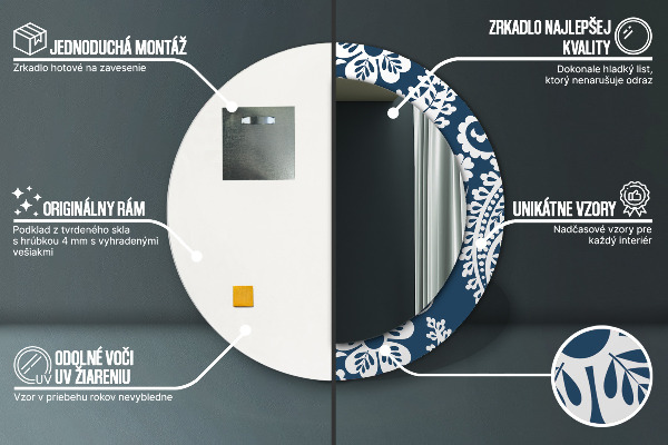 Lustro z drukowaną ramką okrągłe Kompozycja paisley