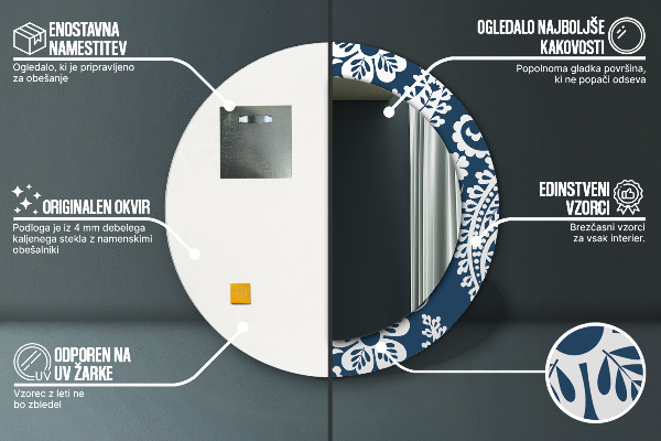 Lustro z drukowaną ramką okrągłe Kompozycja paisley