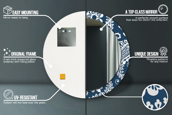 Lustro z drukowaną ramką okrągłe Kompozycja paisley