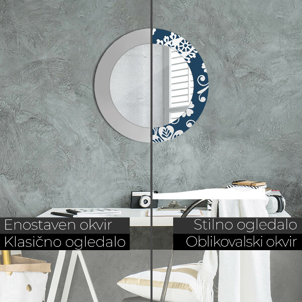 Lustro z drukowaną ramką okrągłe Kompozycja paisley