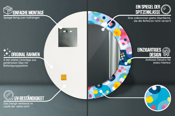 Lustro z drukowaną ramką okrągłe Kolorowe ciernie