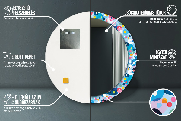 Lustro z drukowaną ramką okrągłe Kolorowe ciernie