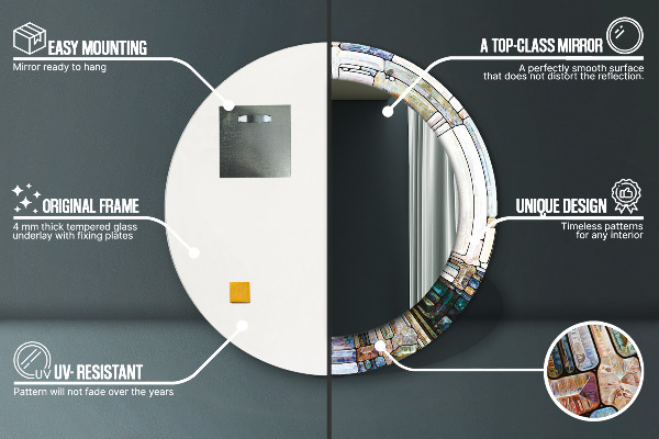 Lustro z drukowaną ramką okrągłe Abstrakcyjny witraż