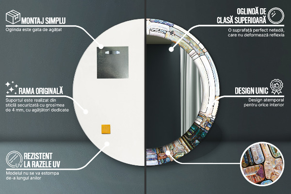 Lustro z drukowaną ramką okrągłe Abstrakcyjny witraż