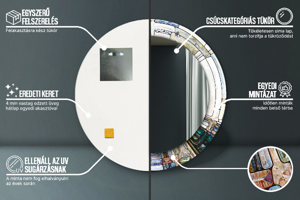 Lustro z drukowaną ramką okrągłe Abstrakcyjny witraż