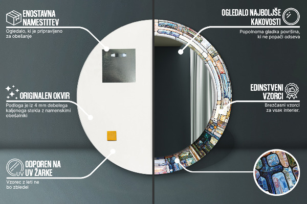 Lustro z drukowaną ramką okrągłe Abstrakcyjny witraż