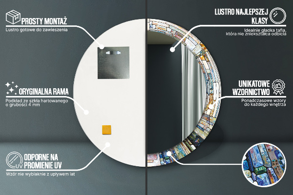 Lustro z drukowaną ramką okrągłe Abstrakcyjny witraż