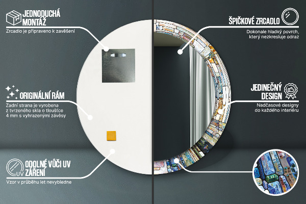 Lustro z drukowaną ramką okrągłe Abstrakcyjny witraż