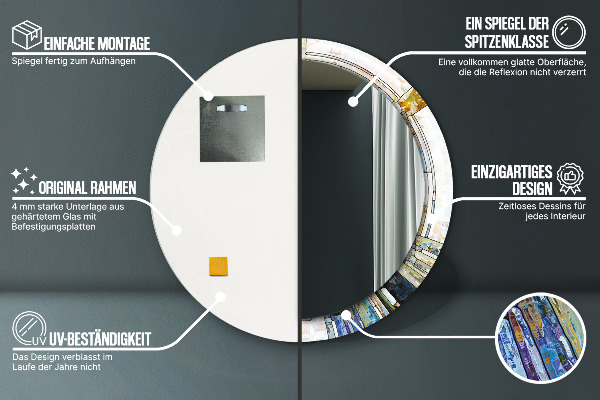 Lustro z drukowaną ramką okrągłe Abstrakcyjny witraż