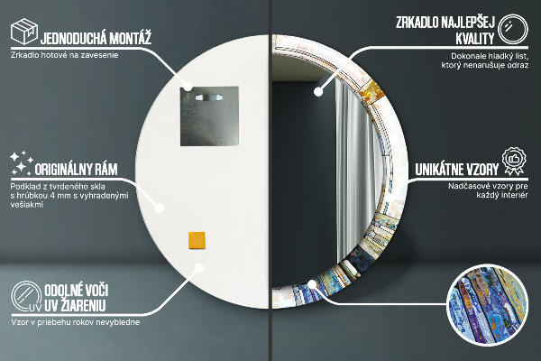 Lustro z drukowaną ramką okrągłe Abstrakcyjny witraż