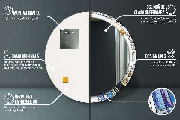 Lustro z drukowaną ramką okrągłe Abstrakcyjny witraż