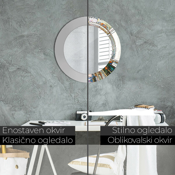 Lustro z drukowaną ramką okrągłe Abstrakcyjny witraż