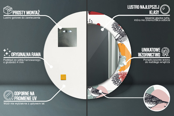 Lustro ścienne dekoracyjne okrągłe Abstrakcja z ptakami