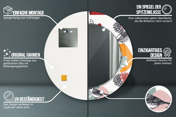 Lustro ścienne dekoracyjne okrągłe Abstrakcja z ptakami