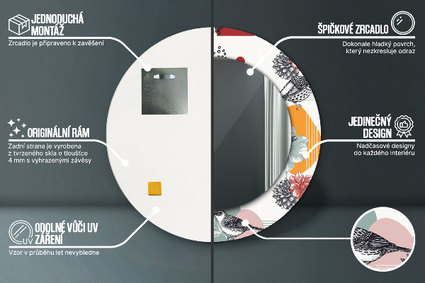 Lustro ścienne dekoracyjne okrągłe Abstrakcja z ptakami