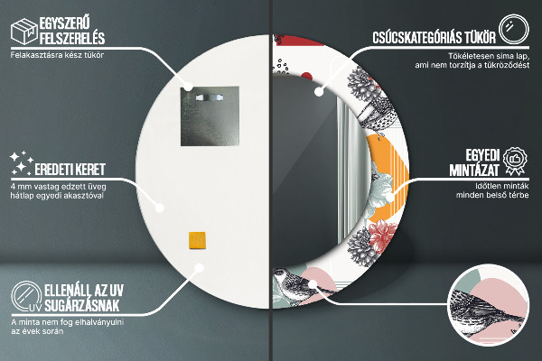 Lustro ścienne dekoracyjne okrągłe Abstrakcja z ptakami
