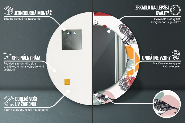 Lustro ścienne dekoracyjne okrągłe Abstrakcja z ptakami