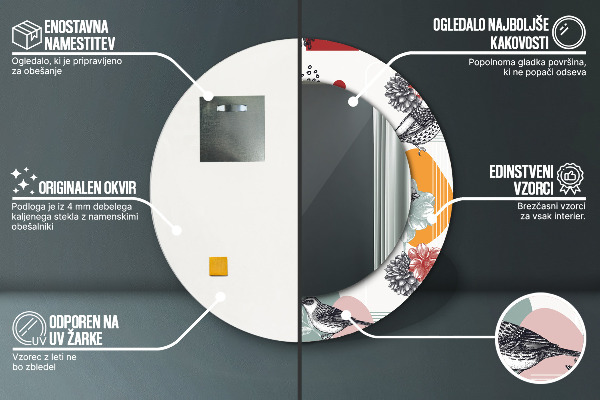 Lustro ścienne dekoracyjne okrągłe Abstrakcja z ptakami