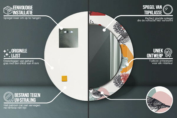 Lustro ścienne dekoracyjne okrągłe Abstrakcja z ptakami