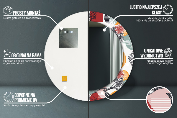 Lustro ścienne dekoracyjne okrągłe Abstrakcja z ptakami