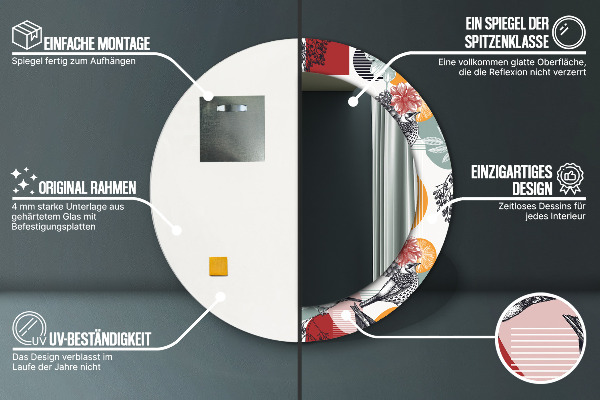 Lustro ścienne dekoracyjne okrągłe Abstrakcja z ptakami