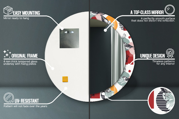 Lustro ścienne dekoracyjne okrągłe Abstrakcja z ptakami