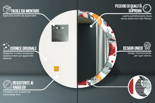 Lustro ścienne dekoracyjne okrągłe Abstrakcja z ptakami