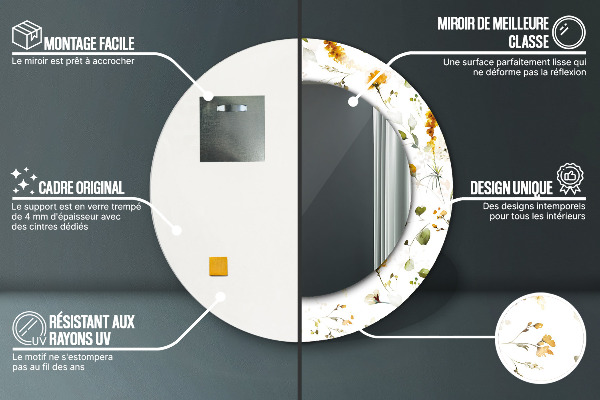 Lustro z drukowaną ramką okrągłe Polne kwiaty