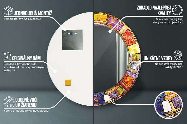 Lustro ramka z nadrukiem okrągłe Kolorowy witraż