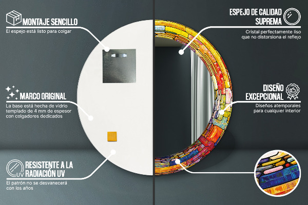 Lustro ramka z nadrukiem okrągłe Kolorowy witraż