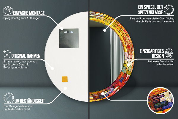 Lustro ramka z nadrukiem okrągłe Kolorowy witraż