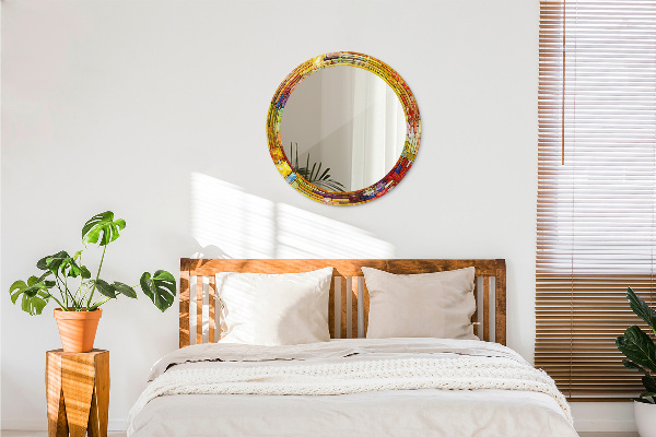 Lustro ramka z nadrukiem okrągłe Kolorowy witraż