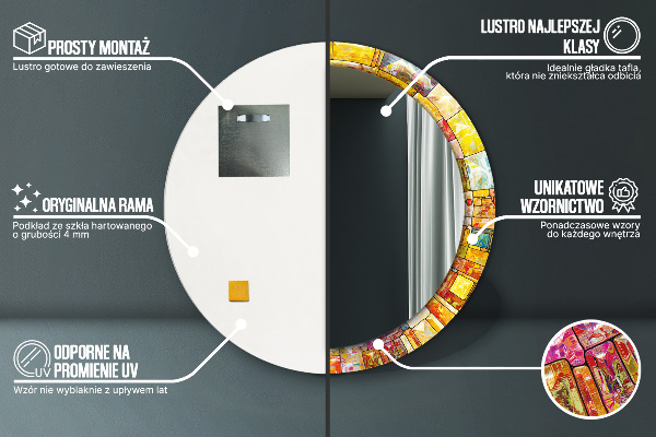 Lustro ramka z nadrukiem okrągłe Kolorowy witraż