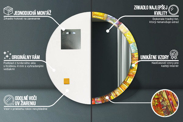 Lustro ramka z nadrukiem okrągłe Kolorowy witraż