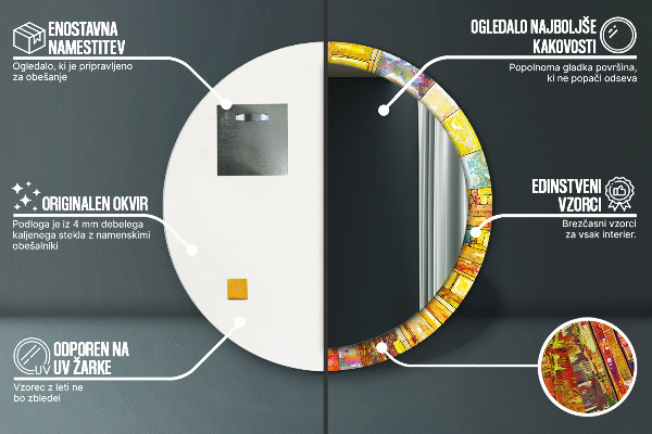 Lustro ramka z nadrukiem okrągłe Kolorowy witraż