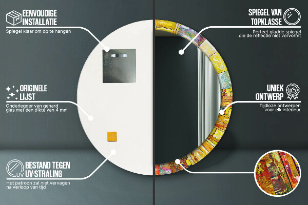 Lustro ramka z nadrukiem okrągłe Kolorowy witraż