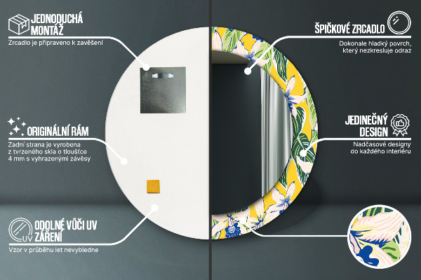 Lustro ramka z nadrukiem okrągłe Niebieskie i żółte orchidee