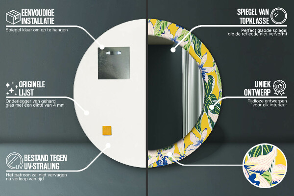 Lustro ramka z nadrukiem okrągłe Niebieskie i żółte orchidee