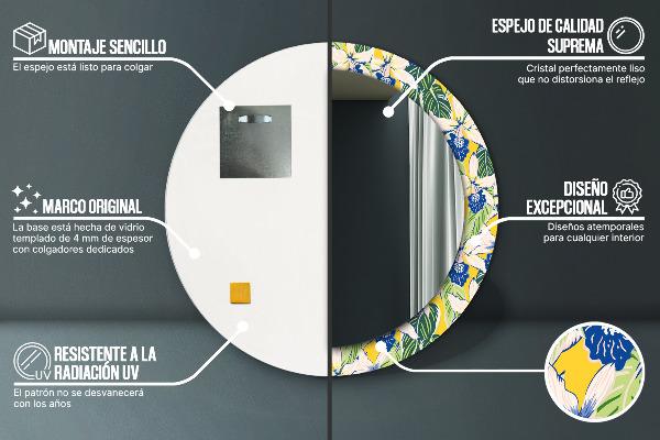 Lustro ramka z nadrukiem okrągłe Niebieskie i żółte orchidee