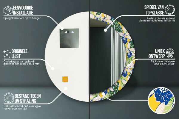 Lustro ramka z nadrukiem okrągłe Niebieskie i żółte orchidee