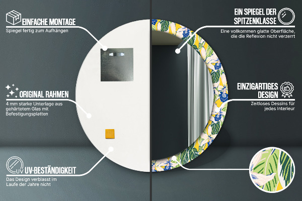 Lustro ramka z nadrukiem okrągłe Niebieskie i żółte orchidee