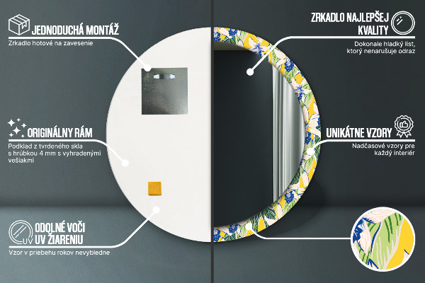 Lustro ramka z nadrukiem okrągłe Niebieskie i żółte orchidee