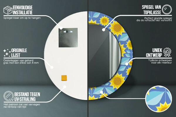 Lustro ścienne dekoracyjne okrągłe Geometryczne słoneczniki