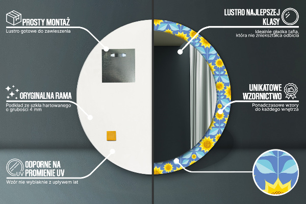 Lustro ścienne dekoracyjne okrągłe Geometryczne słoneczniki