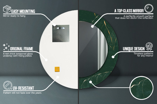 Lustro z drukowaną ramką okrągłe Delikatne złote liście