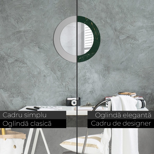 Lustro z drukowaną ramką okrągłe Delikatne złote liście