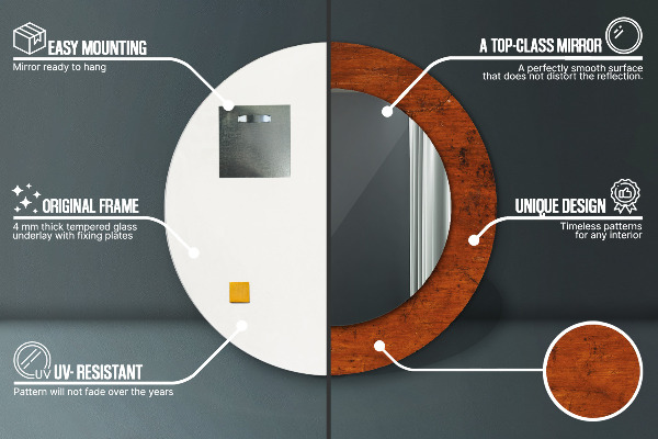 Lustro ramka z nadrukiem okrągłe Naturalne drewno