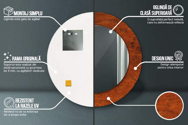 Lustro ramka z nadrukiem okrągłe Naturalne drewno