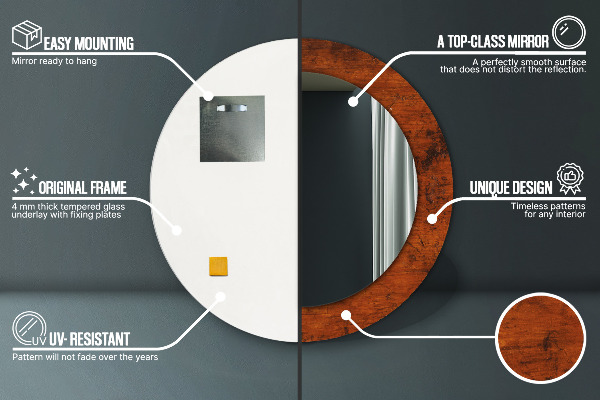 Lustro ramka z nadrukiem okrągłe Naturalne drewno