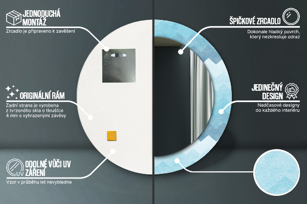 Lustro ramka z nadrukiem okrągłe Wzór szewronowy